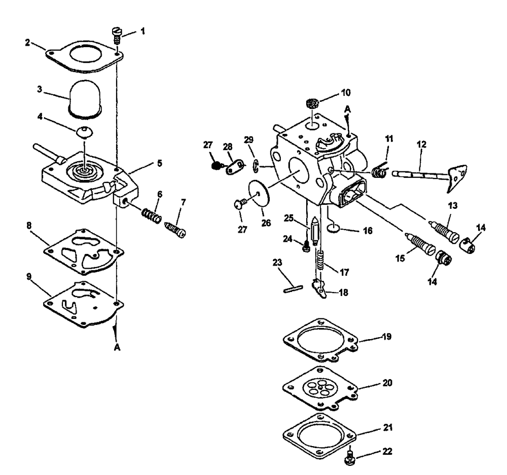 Carburetor Diagram and Parts List for PB-24LN Type 1E Echo Leaf Blower / Vacuum