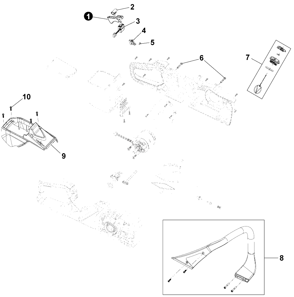 Handle, Throttle Control, Top Cover, Oil Cap Diagram and Parts List for DCS-5000 401CSR000001 - 401CSR999999 Echo Charger