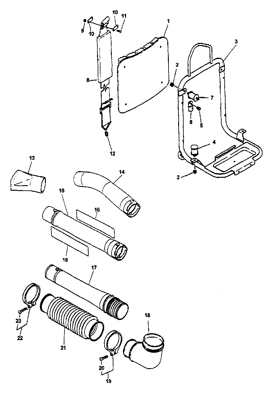 Frame, Back Pack, Pipes Diagram and Parts List for PB-400E (Type 1E)(001001 - 509500) Echo Leaf Blower / Vacuum