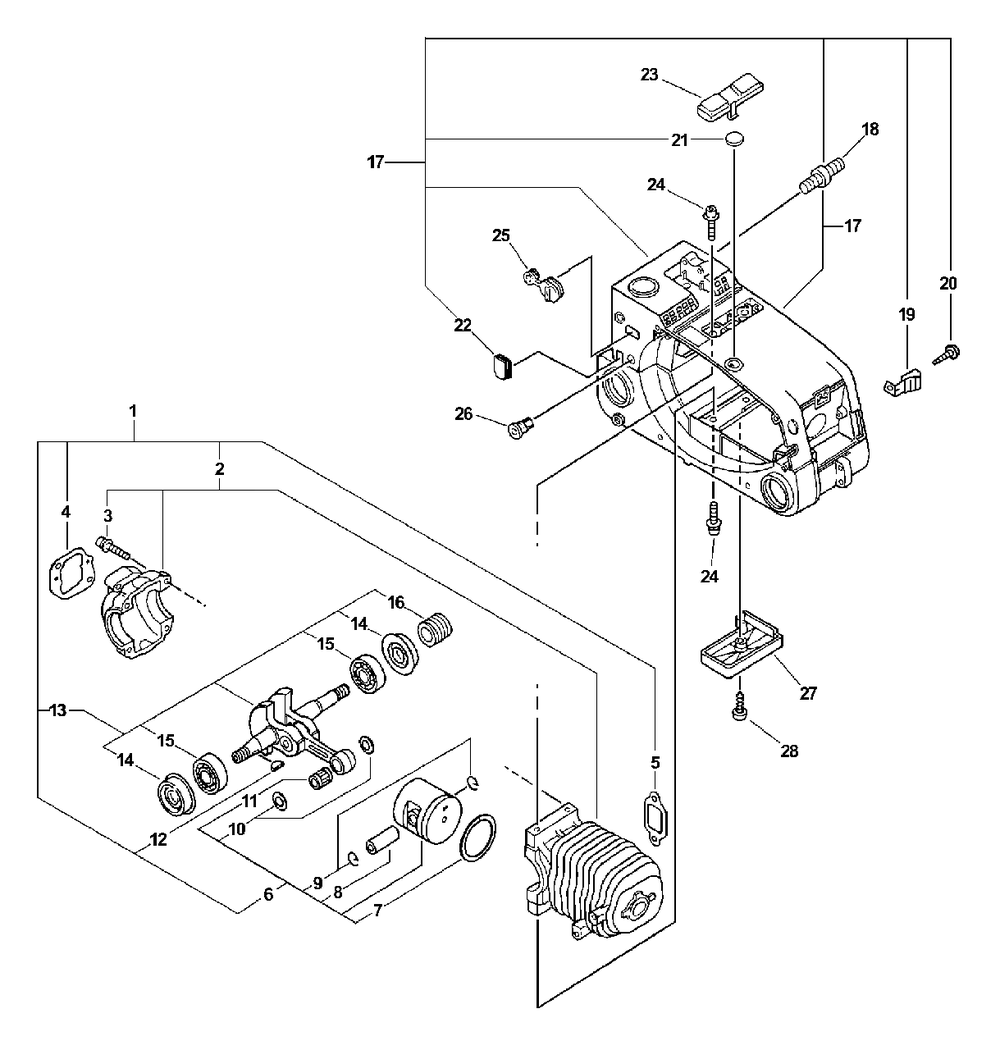 Engine, Engine Cover Diagram and Parts List for CS-3000 (Type 1)(00001001 - 99999999) Echo Chainsaw