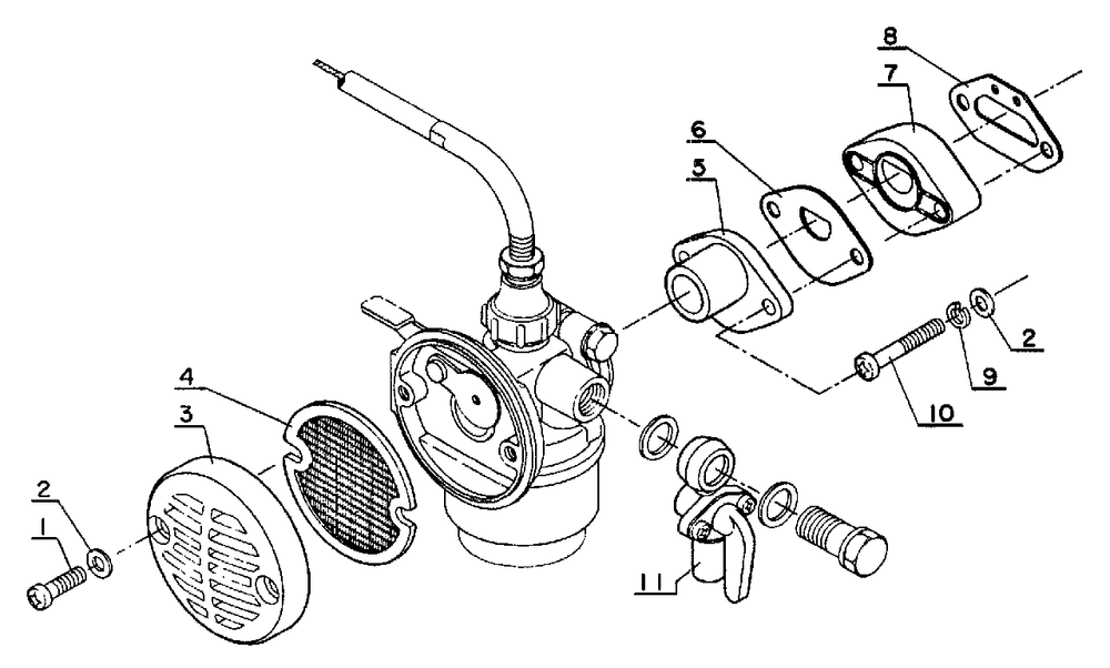 Intake, Exhaust, Air Cleaner Diagram and Parts List for SRM-202 FA Version Echo Trimmer