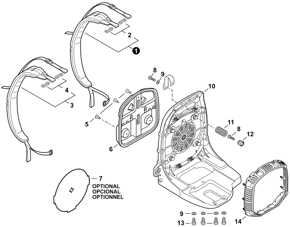 Harness, Backpack Frame, Debris Guard Diagram and Parts List for PB-580T P55515001001 - P55515999999 Echo Leaf Blower / Vacuum