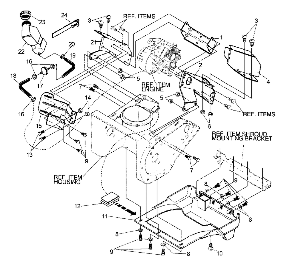 Frame Components Diagram and Parts List for ST-5000E Type 1E Echo Snow Blower