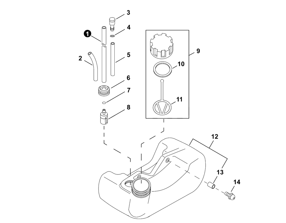 Fuel System Diagram and Parts List for GT-22GES U54026001001 - U54026999999 Echo Trimmer