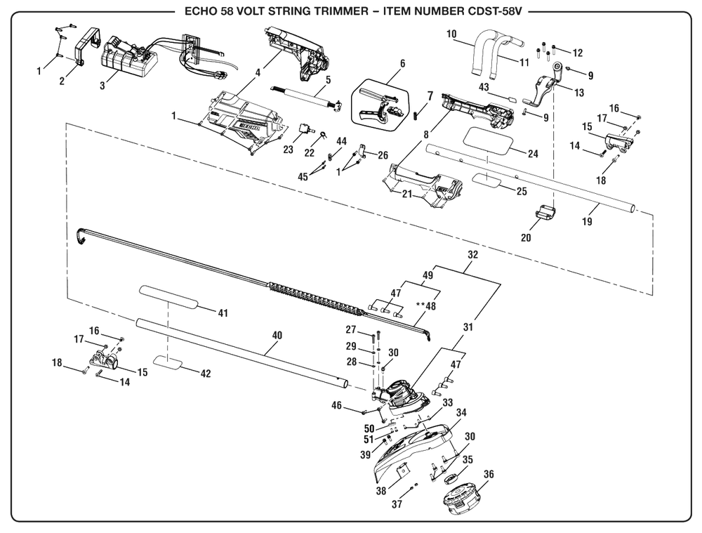 General Assembly Diagram and Parts List for CDST-58V (Revision 12)(107397001)(2019-11) Echo Trimmer