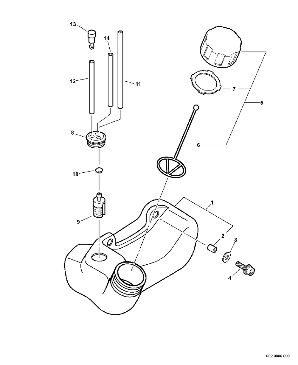 Fuel System Diagram and Parts List for GT-201 06001001 - 06999999 Echo Trimmer