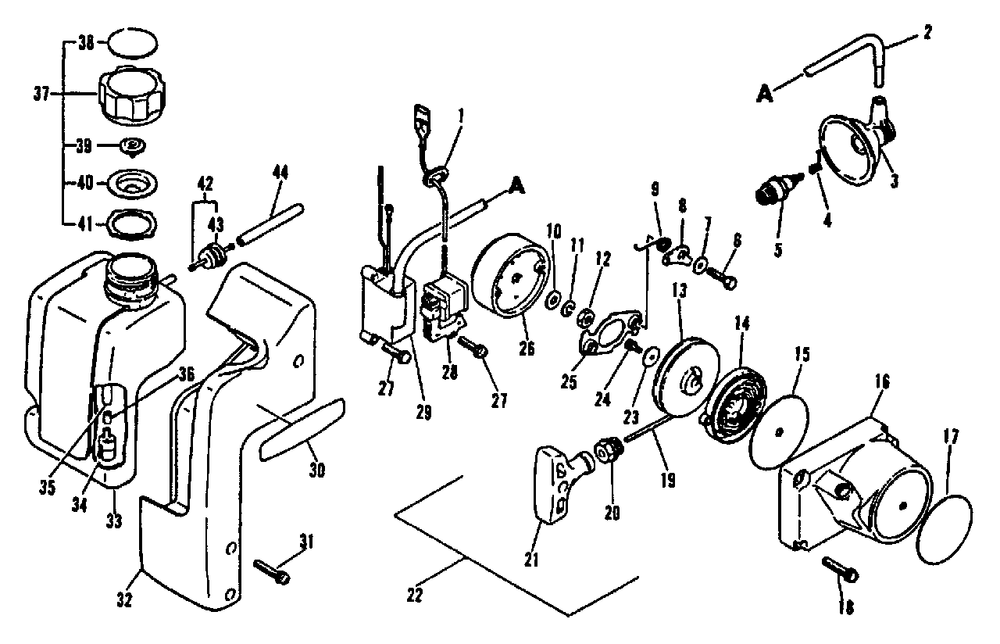 Fuel System, Ignition, Starter Diagram and Parts List for PB-210 Type 1 Echo Leaf Blower / Vacuum