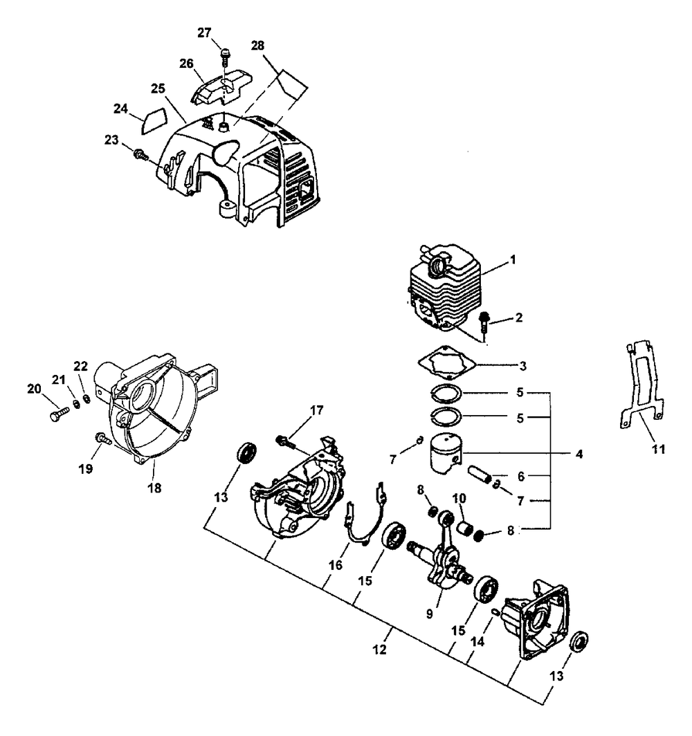 Crankcase, Engine, Engine Cover, Fan Case Diagram and Parts List for PPF-2110 001001 - 506099 Echo Pole Saw