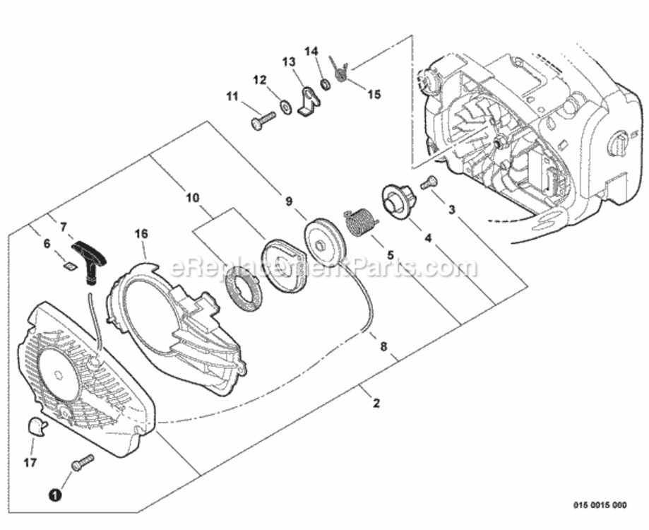 Starter Diagram and Parts List for CS-271T C21112001001 - C21112999999 Echo Chainsaw