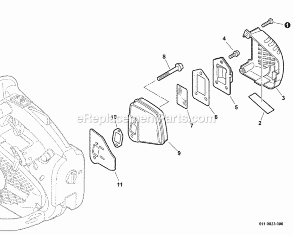 Exhaust Diagram and Parts List for CS-271T C26513001001 - C26513999999 Echo Chainsaw