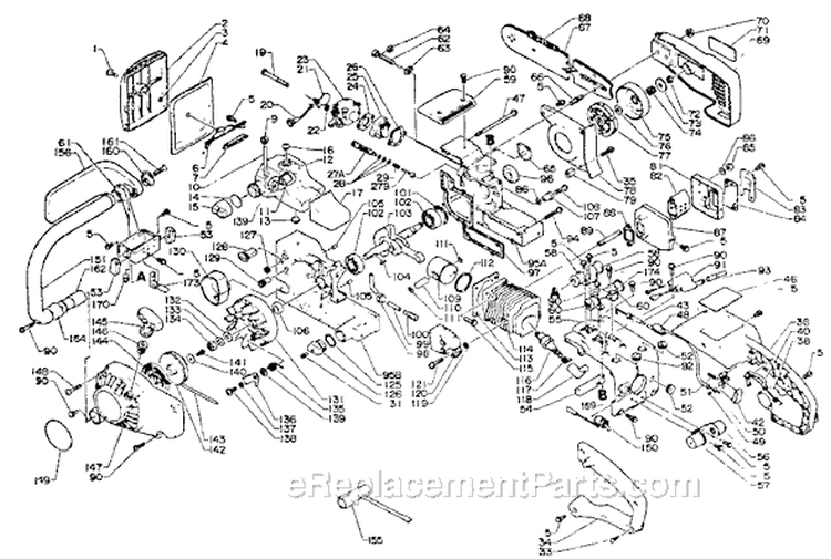 Page B Diagram and Parts List for CS-290EVLP Before S/N 008580 Echo Chainsaw