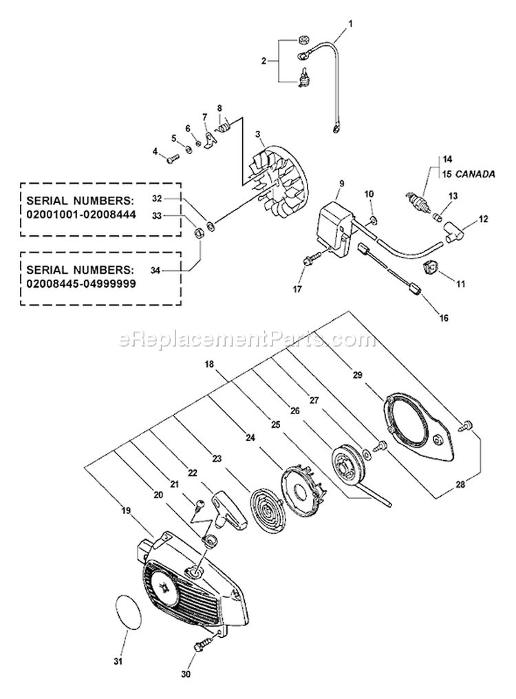 Page H Diagram and Parts List for CS-301 02001001 - 02999999 Echo Chainsaw