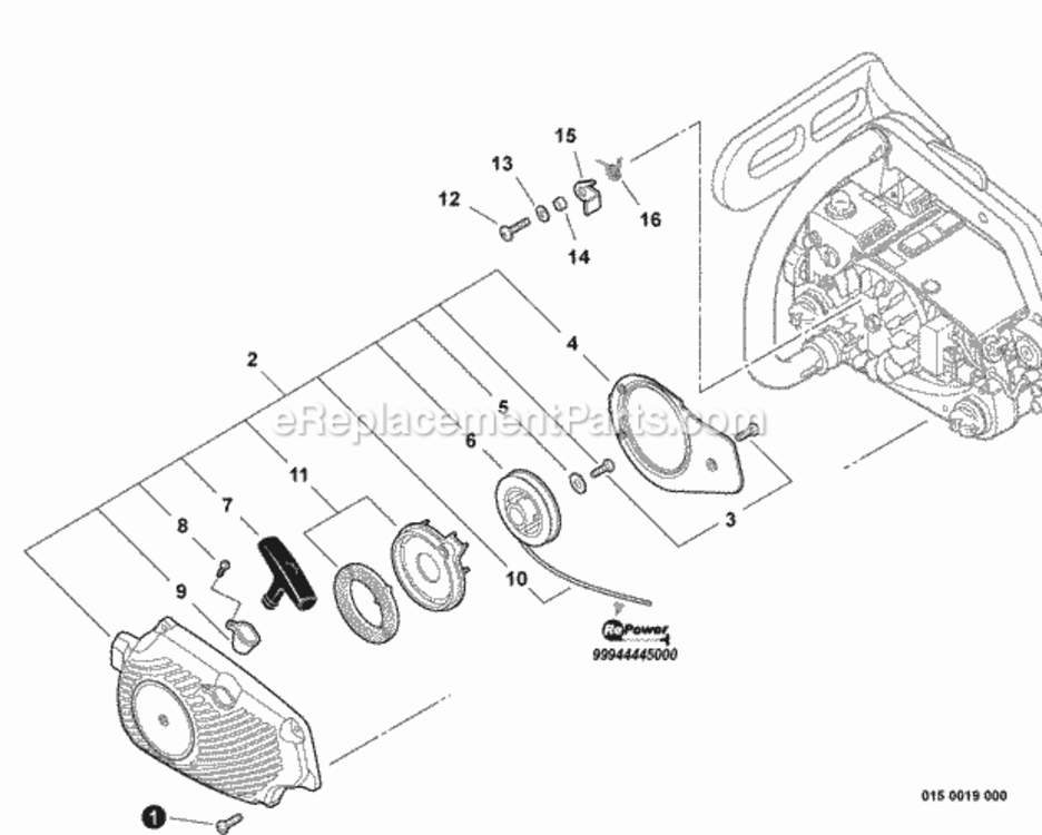 Starter Diagram and Parts List for CS-303T C26012001001 - C26012999999 Echo Chainsaw