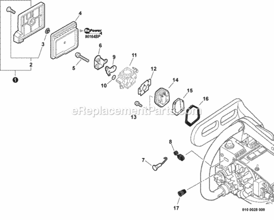 Intake Diagram and Parts List for CS-303T C26213001001 - C26213999999 Echo Chainsaw