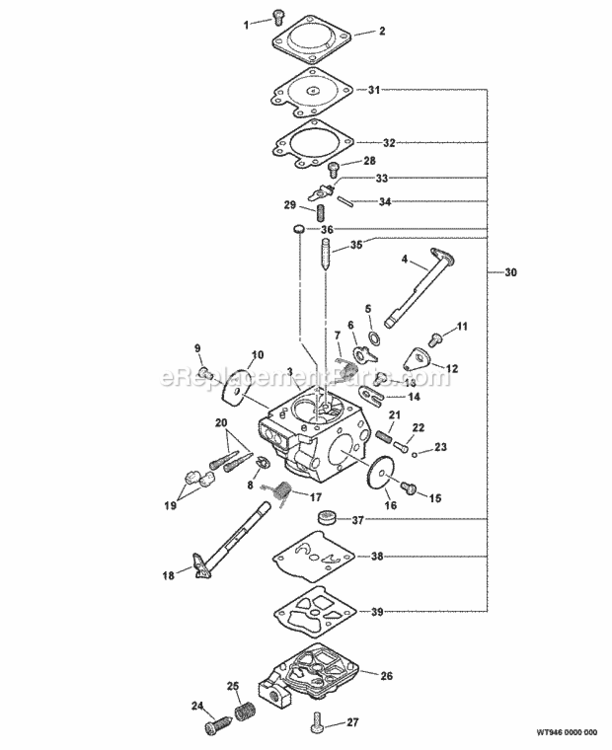 Carburetor_--_Wt-946 Diagram and Parts List for CS-310 C23926001001 - C23926999999 Echo Chainsaw