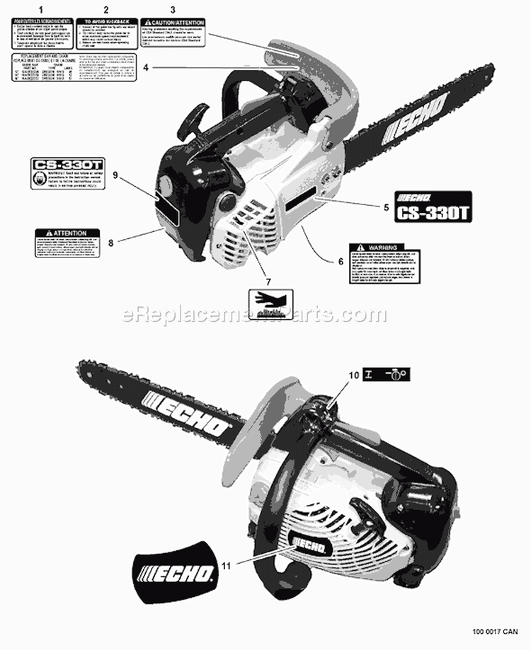 Page L Diagram and Parts List for CS-330T 10001001 - 10999999 Echo Chainsaw