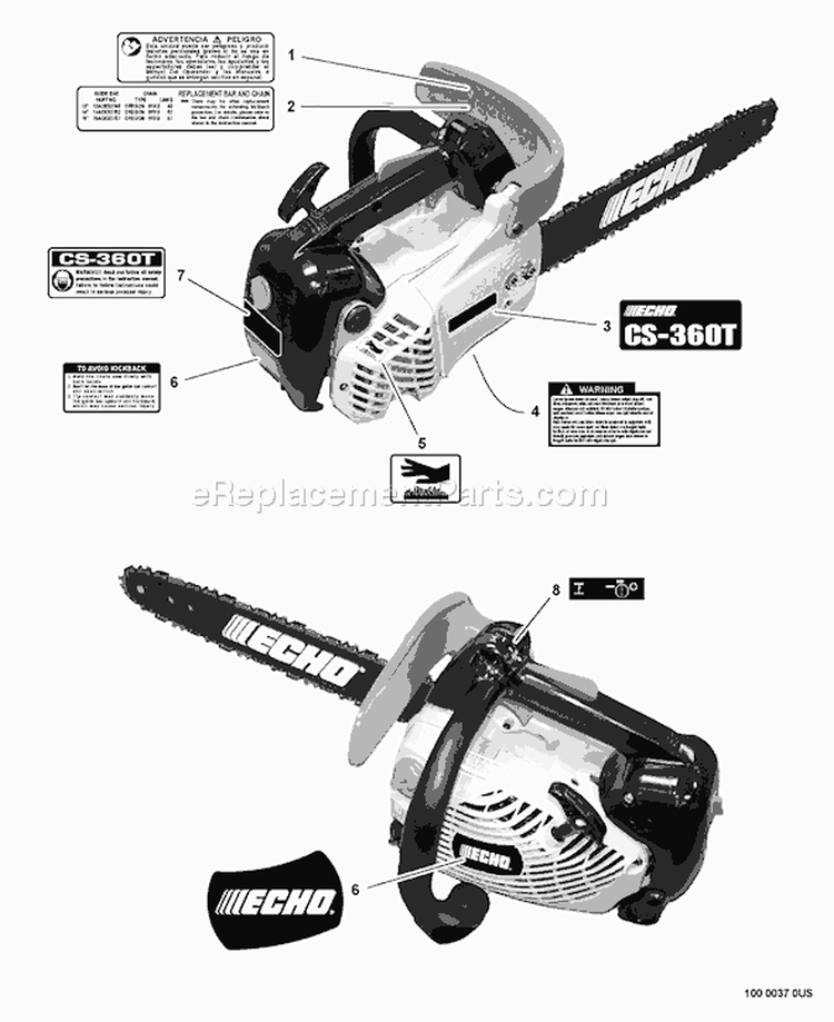 Page J Diagram and Parts List for CS-330T C04212001001 - C04212999999 Echo Chainsaw