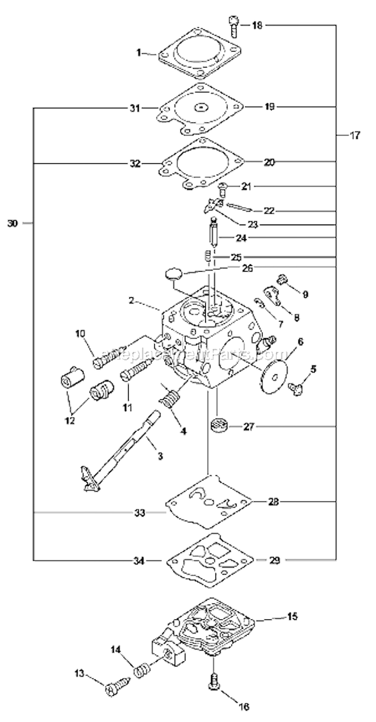 Page B Diagram and Parts List for CS-3400 Type 1 Echo Chainsaw