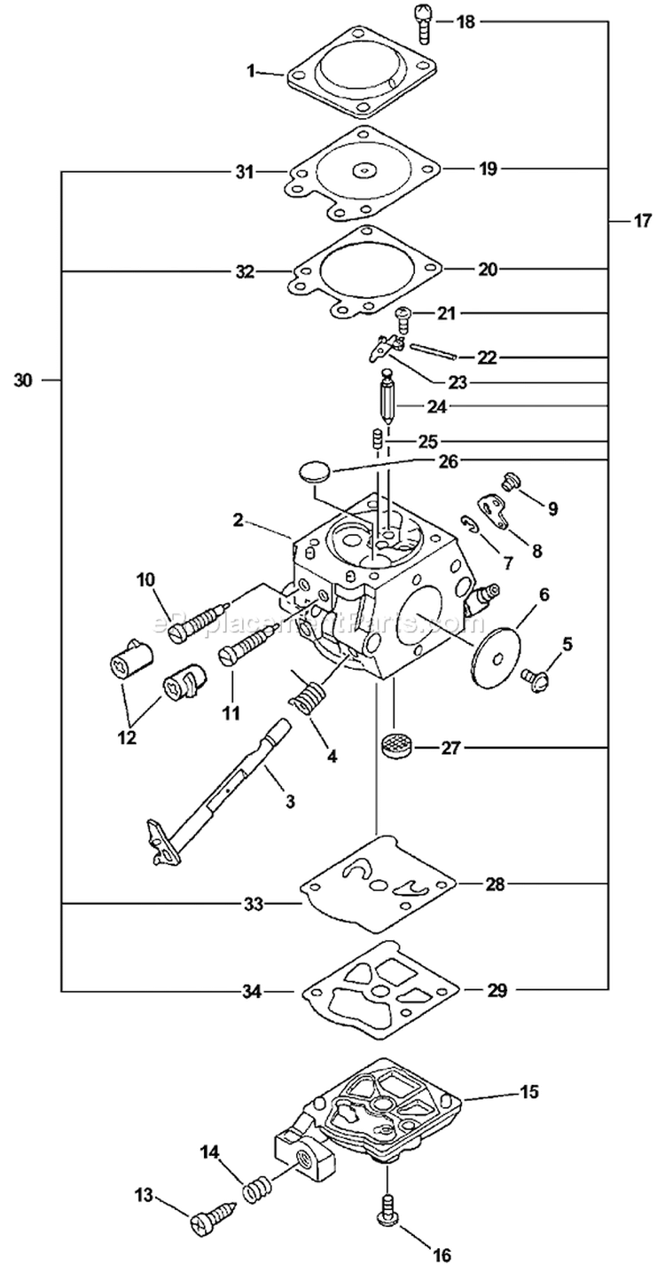 Page A Diagram and Parts List for CS-3400 Type 1E Echo Chainsaw