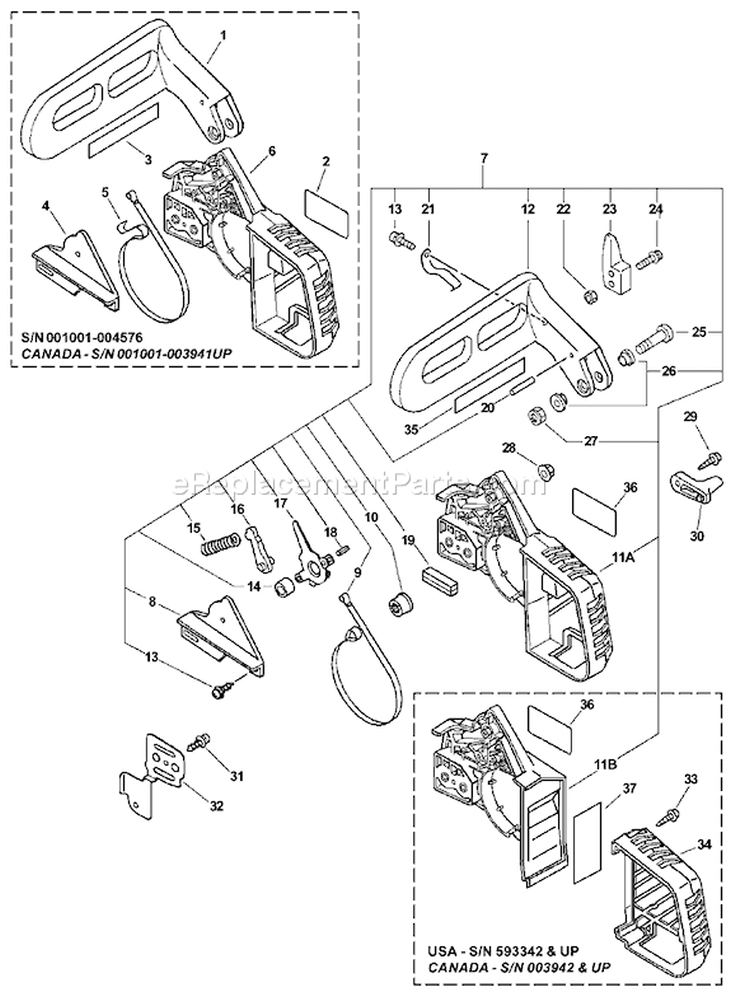 Page B Diagram and Parts List for CS-3400 Type 1E Echo Chainsaw