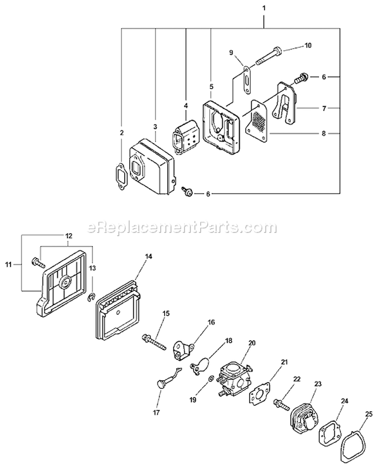 Page H Diagram and Parts List for CS-3400 Type 1E Echo Chainsaw