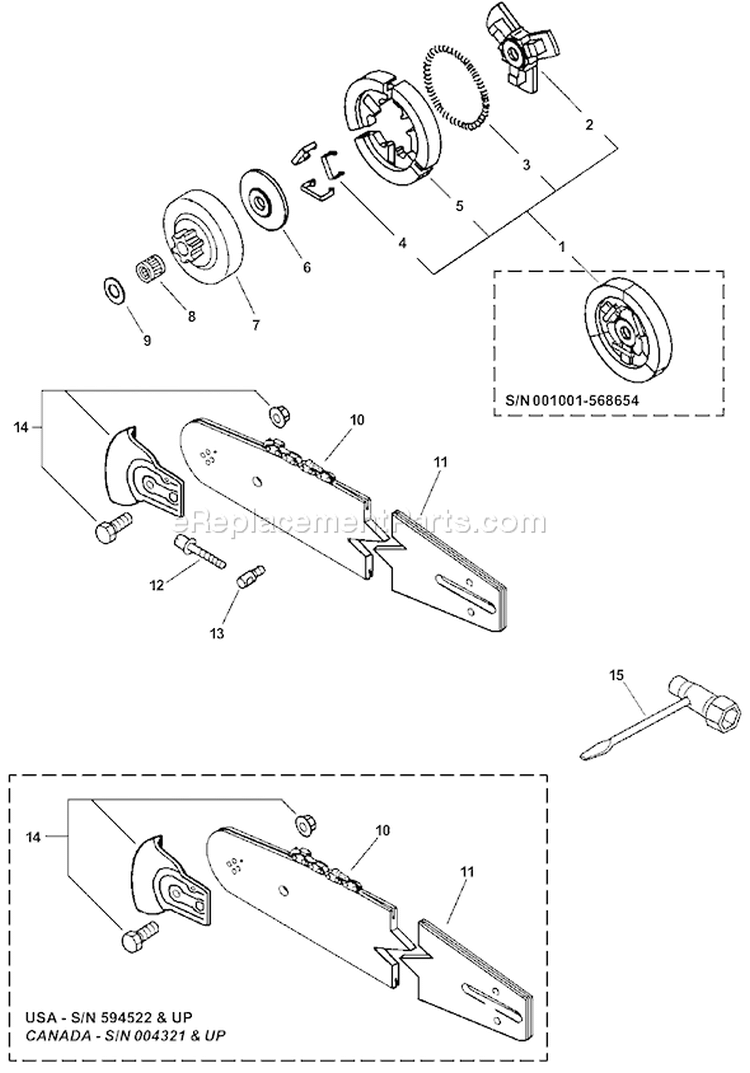 Page C Diagram and Parts List for CS-3450 Type 1E -After S/N 001001 Echo Chainsaw