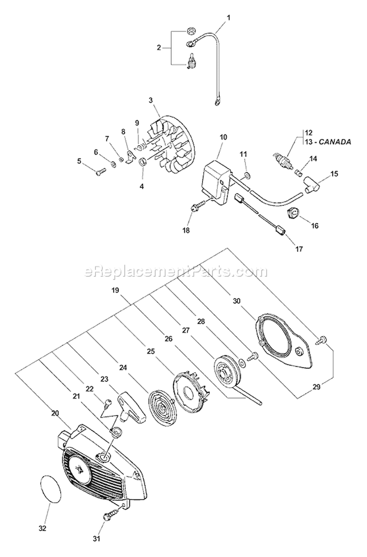 Page G Diagram and Parts List for CS-345 03001001 - 03999999 Echo Chainsaw