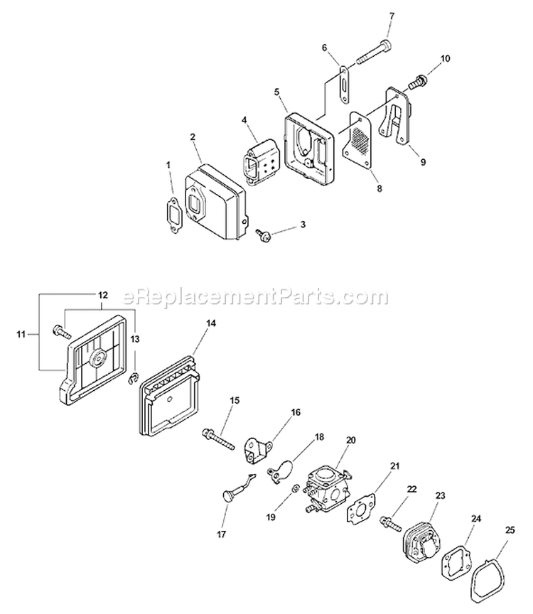 Page H Diagram and Parts List for CS-345 03001001 - 03999999 Echo Chainsaw