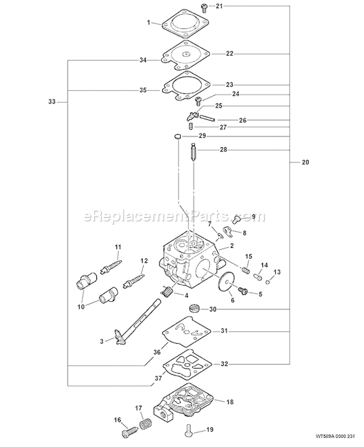 Page A Diagram and Parts List for CS-345 03001001 - 03999999 Echo Chainsaw