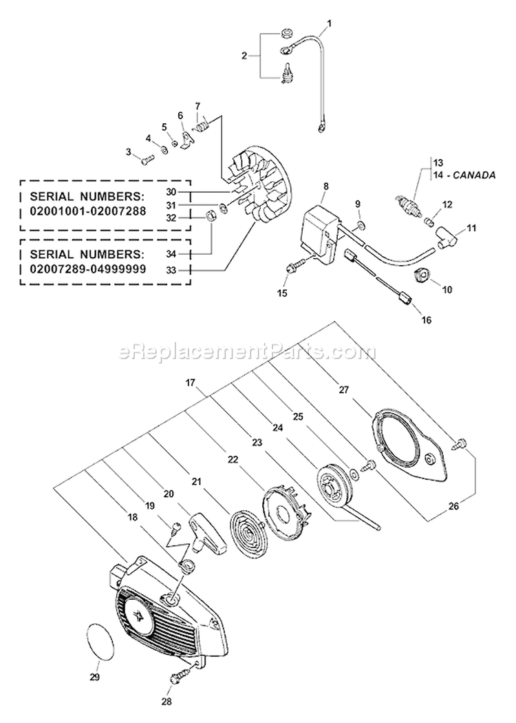Page H Diagram and Parts List for CS-346 02006474 - 02999999 Echo Chainsaw
