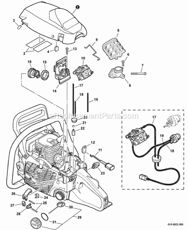 Cylinder_Cover_Fuel_System_Intake_SN_C1981300100_-_C19013005500 Diagram and Parts List for CS-352 C19813001001 - C19813999999 Echo Chainsaw