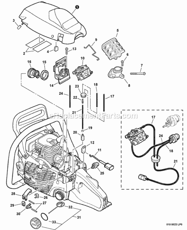 Cylinder_Cover_Fuel_System_Intake_SN_C1981300501_-_C19612999999 Diagram and Parts List for CS-352 C19813001001 - C19813999999 Echo Chainsaw