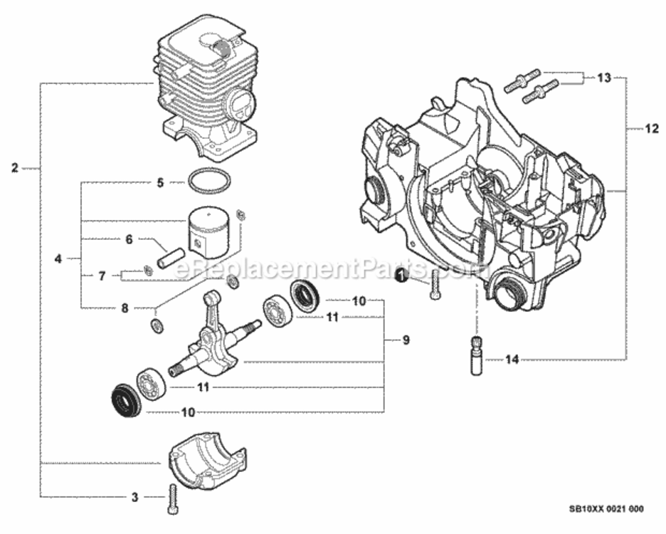 Engine_Engine_Housing Diagram and Parts List for CS-352 C19813001001 - C19813999999 Echo Chainsaw