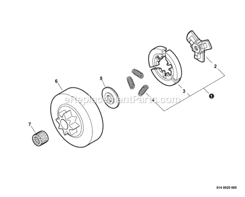 Clutch Diagram and Parts List for CS-355T C23512001001 - C23512999999 Echo Chainsaw