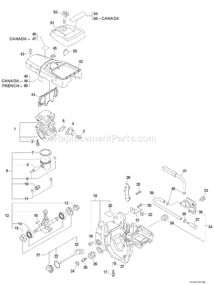 Page E Diagram and Parts List for CS-370 10002001 - 10999999 Echo Chainsaw