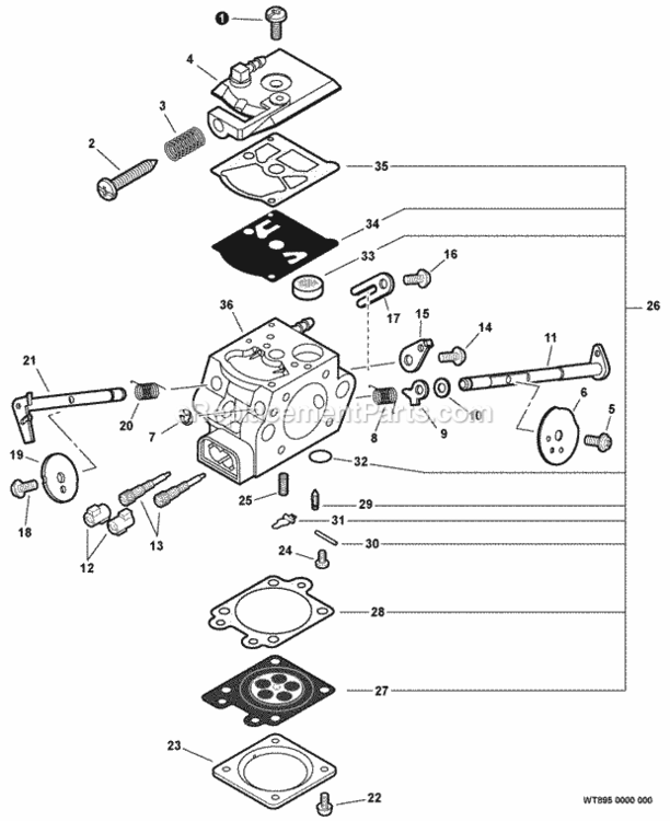 Carburetor_--_Wt-895 Diagram and Parts List for CS-400F C28013001001 - C28013999999 Echo Chainsaw