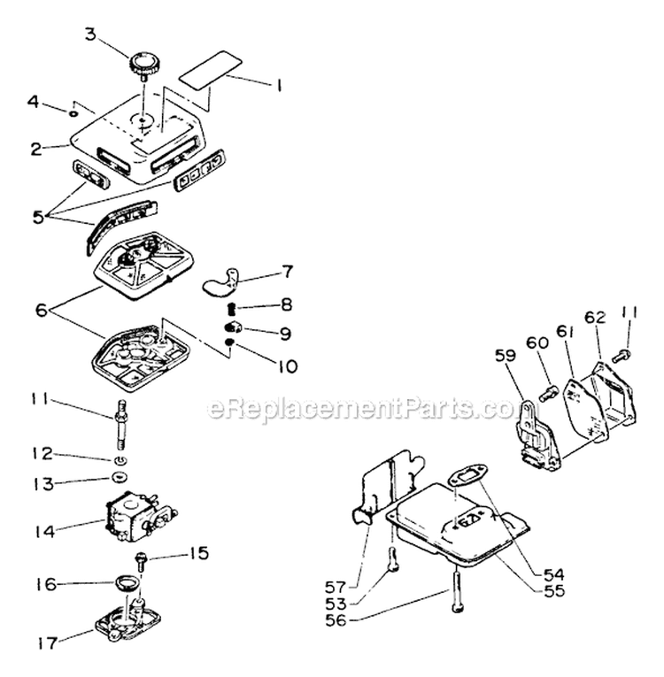 Exhaust/Air Cleaner Diagram and Parts List for CS-440EVL  Echo Chainsaw