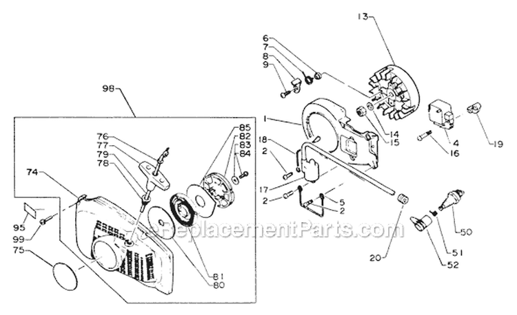 Starter/Ignition Diagram and Parts List for CS-440EVL  Echo Chainsaw