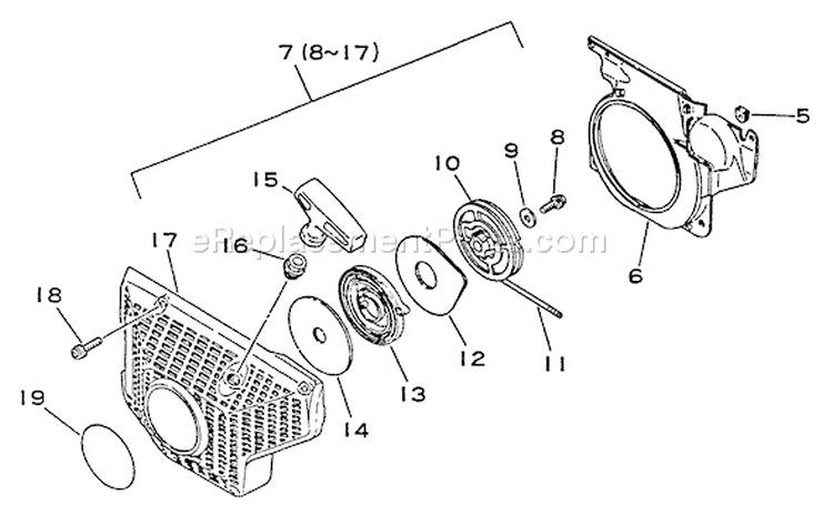 Page J Diagram and Parts List for CS-4600 001001 - 027191 Echo Chainsaw