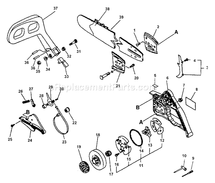 Page B Diagram and Parts List for CS-5000  Echo Chainsaw