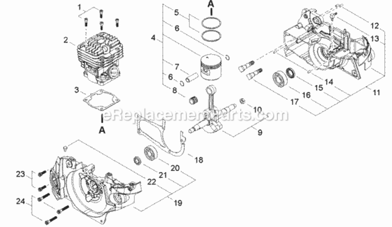 Engine Diagram and Parts List for CS-500P C19312001001 - C19312999999 Echo Chainsaw