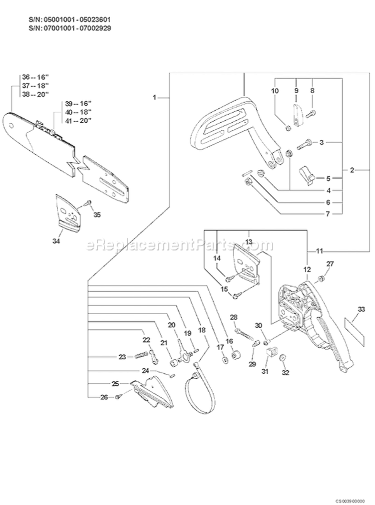 Page C Diagram and Parts List for CS-520 07001001 - 07002929 Echo Chainsaw