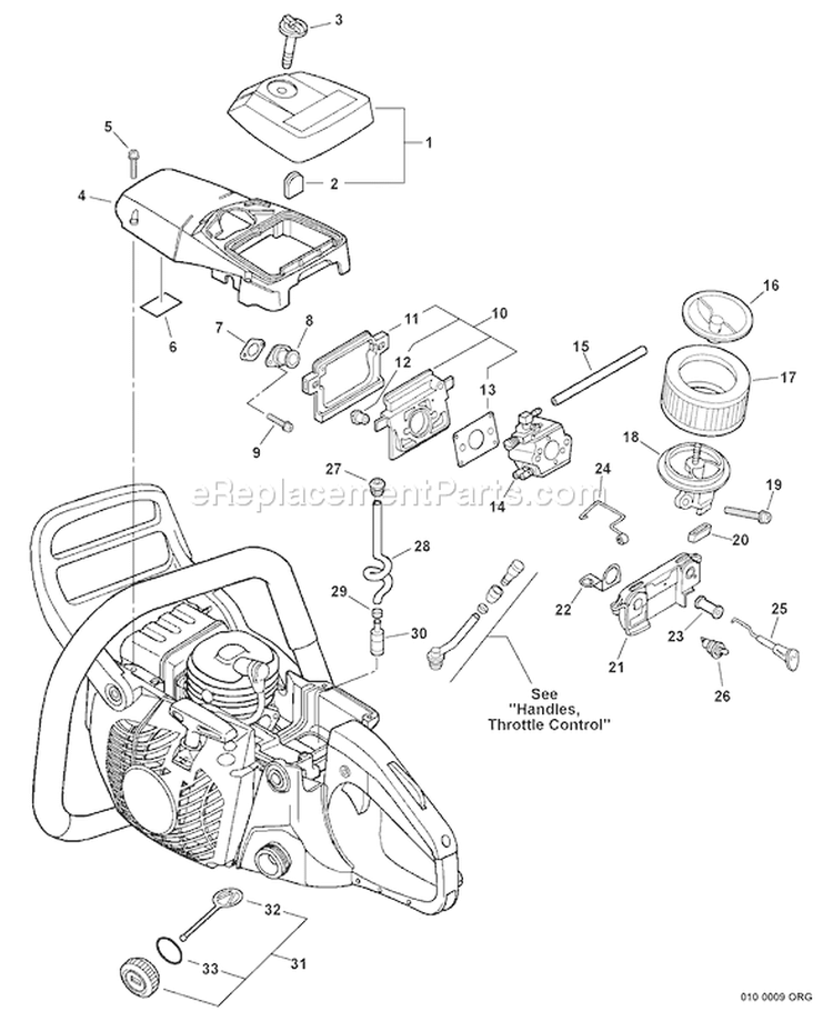 Page E Diagram and Parts List for CS-530 C02803001301 - C02803999999 Echo Chainsaw