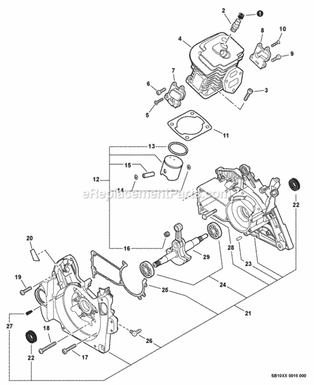 Engine_Crankcase Diagram and Parts List for CS-550P C14113001001 - C14113999999 Echo Chainsaw