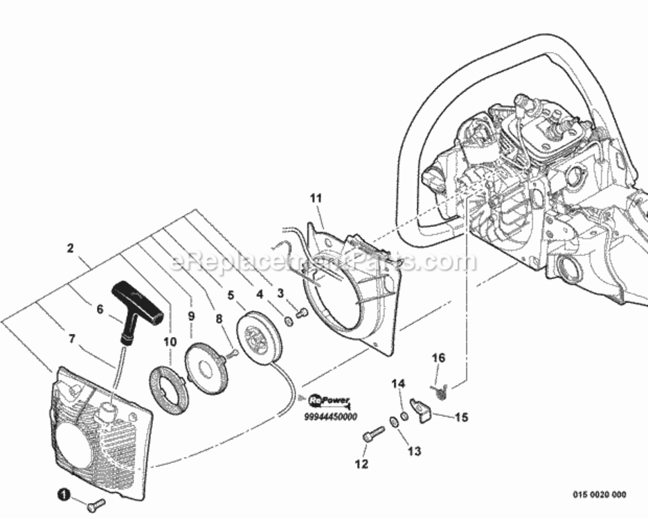Starter Diagram and Parts List for CS-590 C25913001001 - C25913999999 Echo Chainsaw