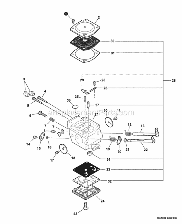 Carburetor_--_Hda-316 Diagram and Parts List for CS-620PW C27013001001 - C27013999999 Echo Chainsaw