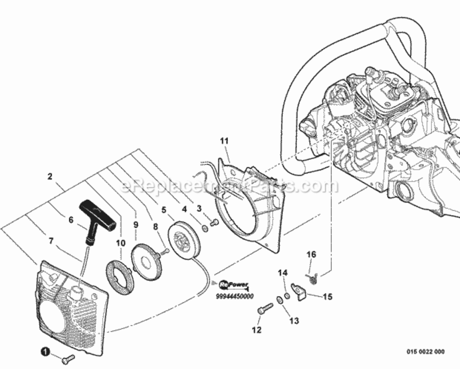 Starter Diagram and Parts List for CS-620PW C27013001001 - C27013999999 Echo Chainsaw