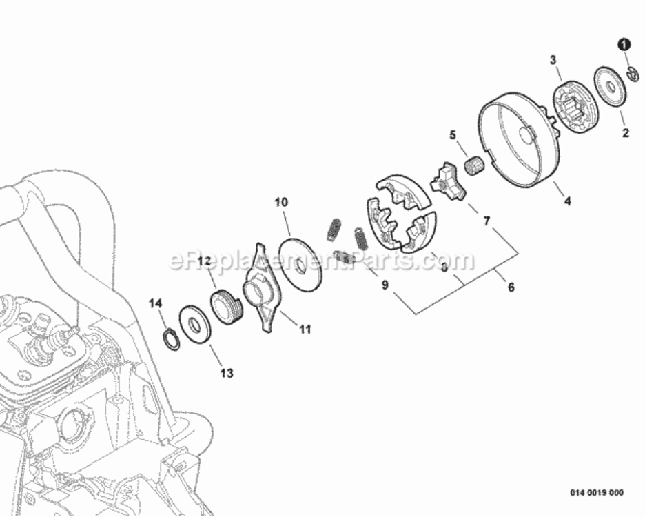 Clutch Diagram and Parts List for CS-620PW C27013001001 - C27013999999 Echo Chainsaw
