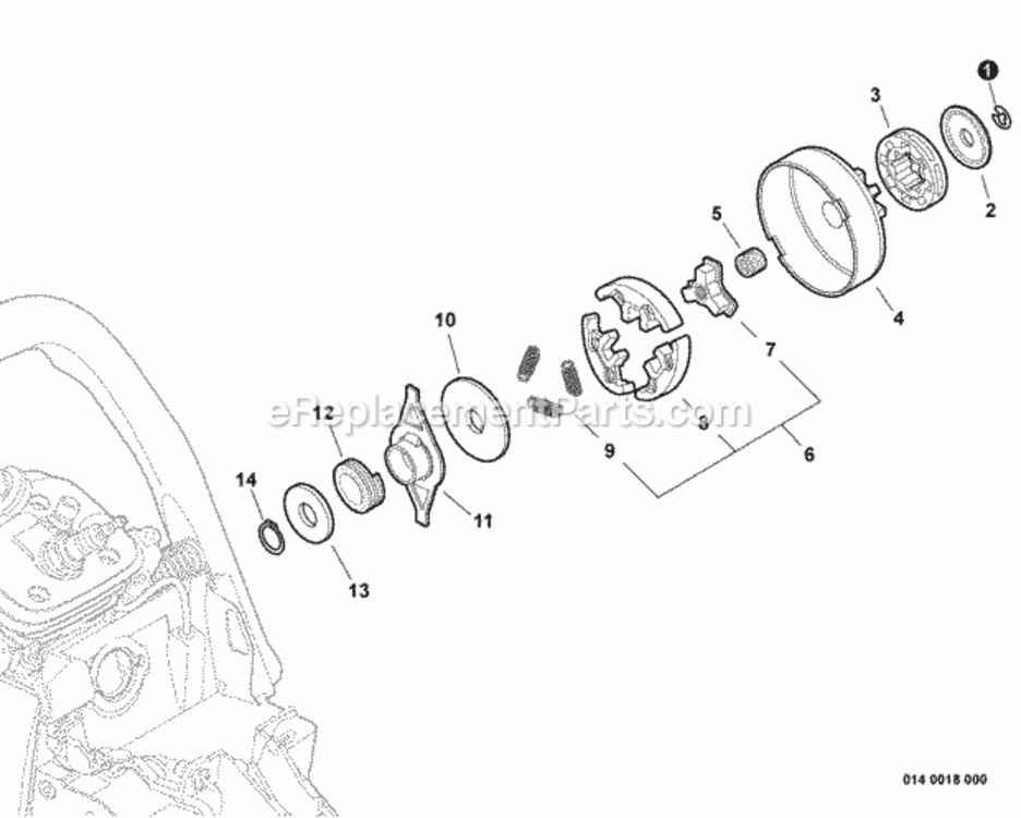 Clutch Diagram and Parts List for CS-620P C26813001001 - C26813999999 Echo Chainsaw