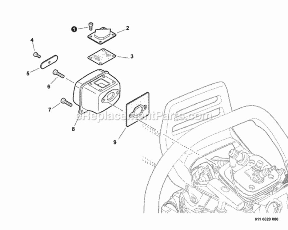 Exhaust Diagram and Parts List for CS-620P C26813001001 - C26813999999 Echo Chainsaw